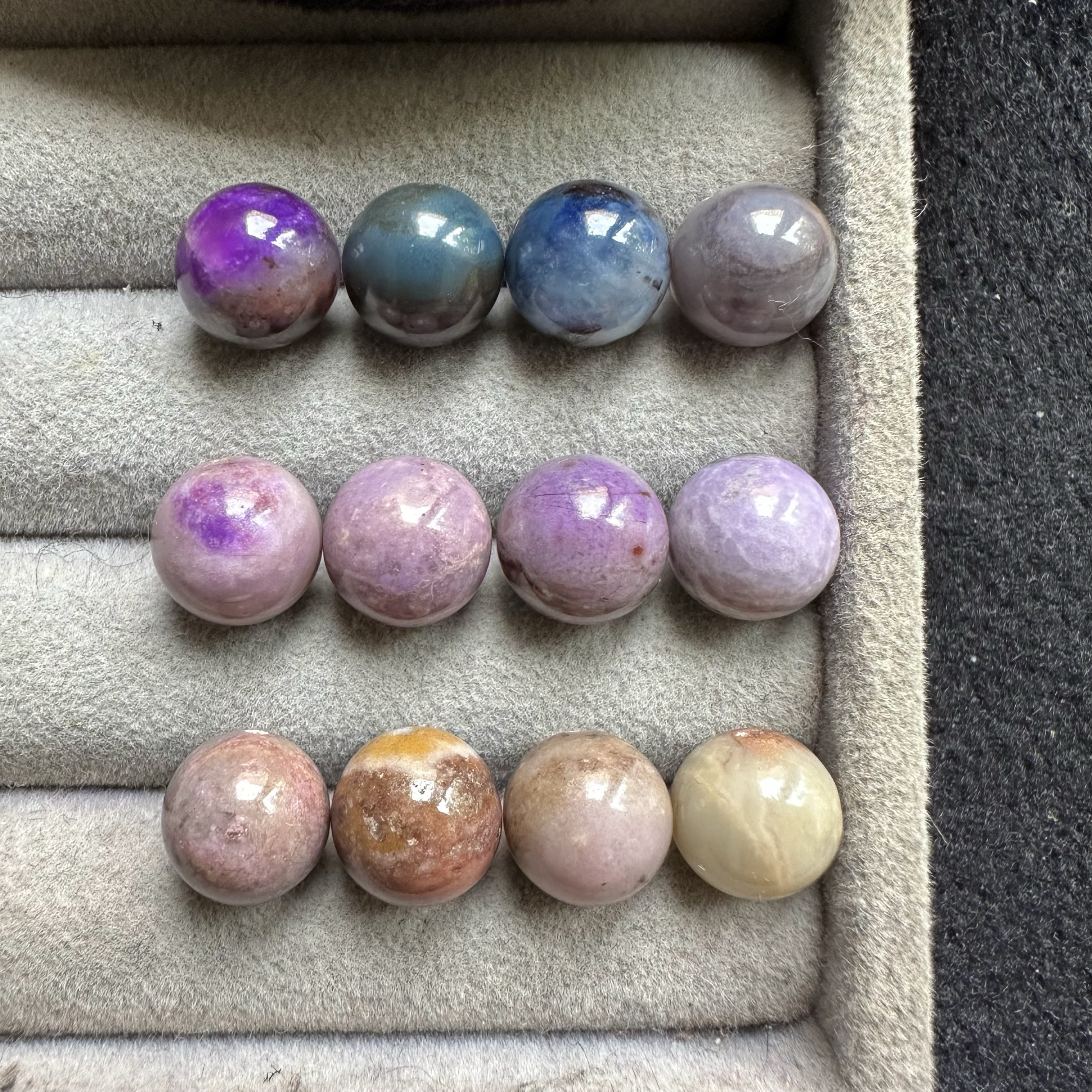 醒走9.5-10mm天然舒俱来老料冰透皇家紫冰蓝粉紫樱花黄蛋花圆珠子