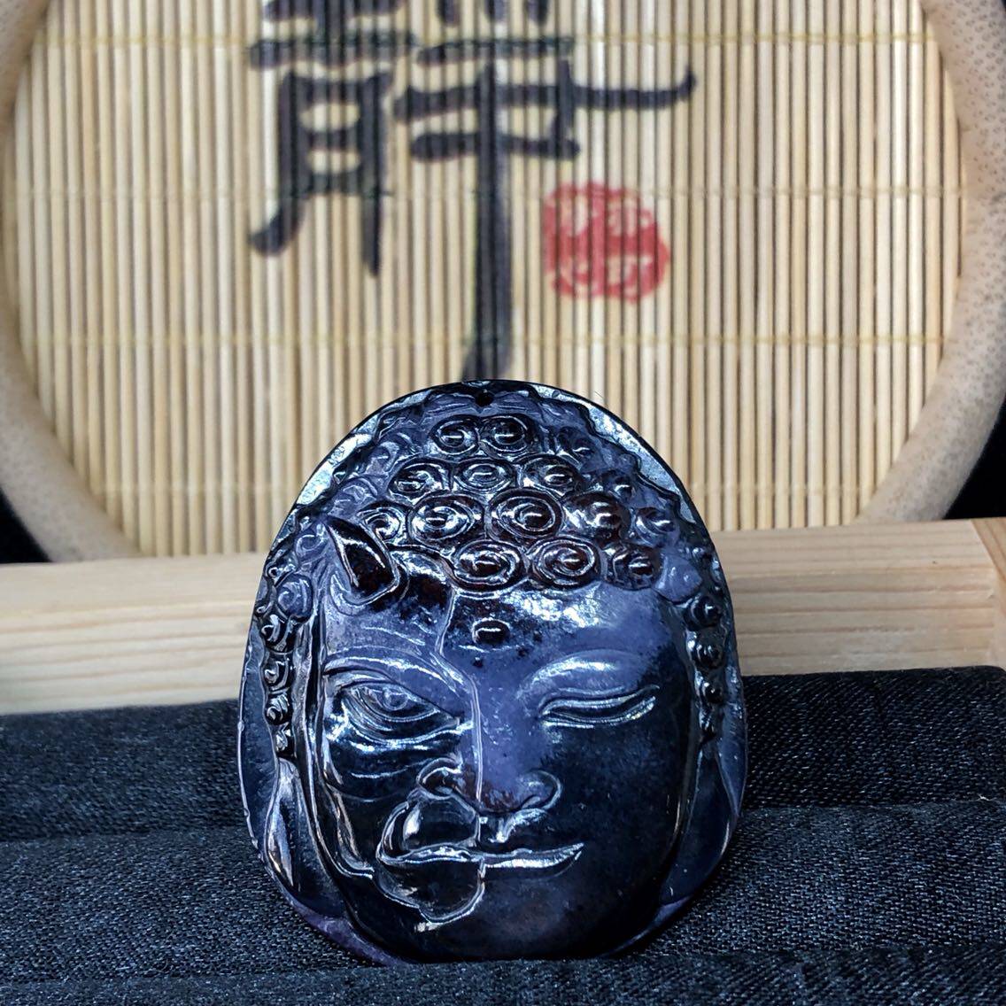 醒走天然黑舒俱来老料黑色舒俱莱雕刻一念之间雕件牌子吊坠送男友