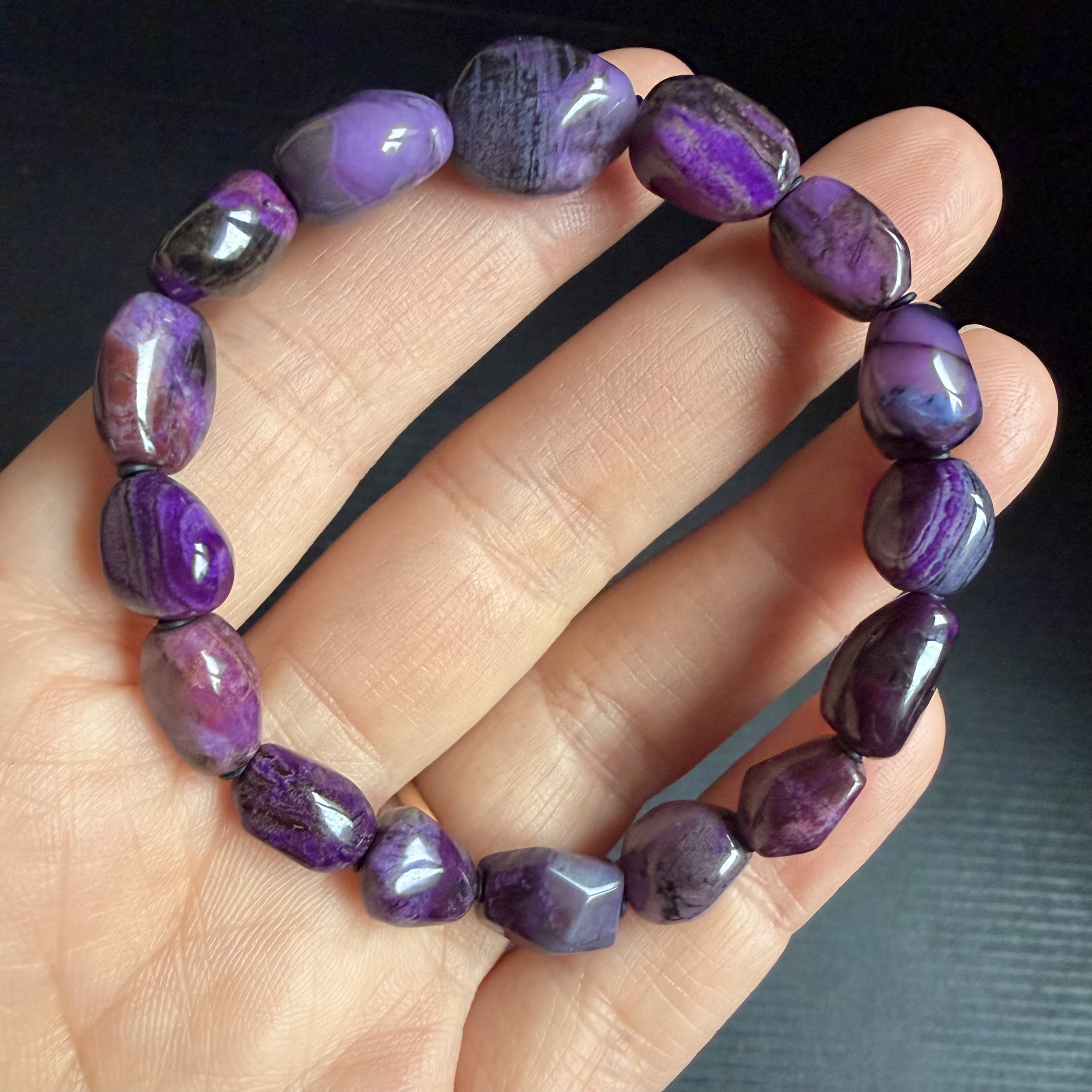 醒走天然舒俱来老矿泥地樱花紫老油紫苏纪石鹅卵石原石随型珠手串