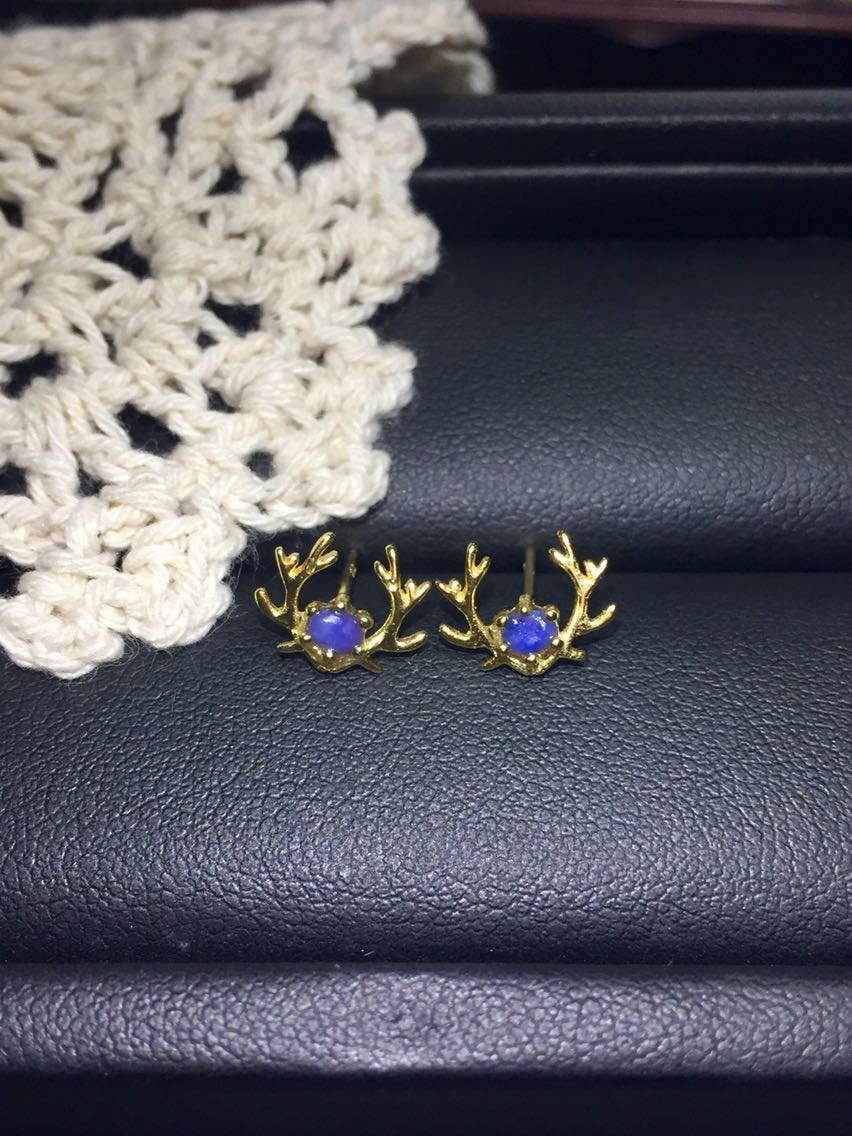 天然舒俱来星际蓝麋鹿苏纪石耳钉