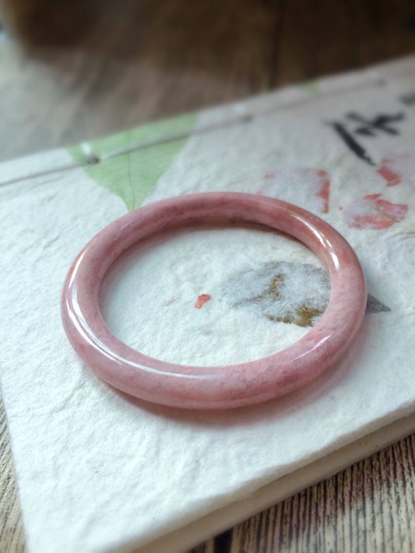 醒走x12天然嫩粉色蔷薇石圆条手镯蔷薇辉石桃花玉圆条扁条镯子