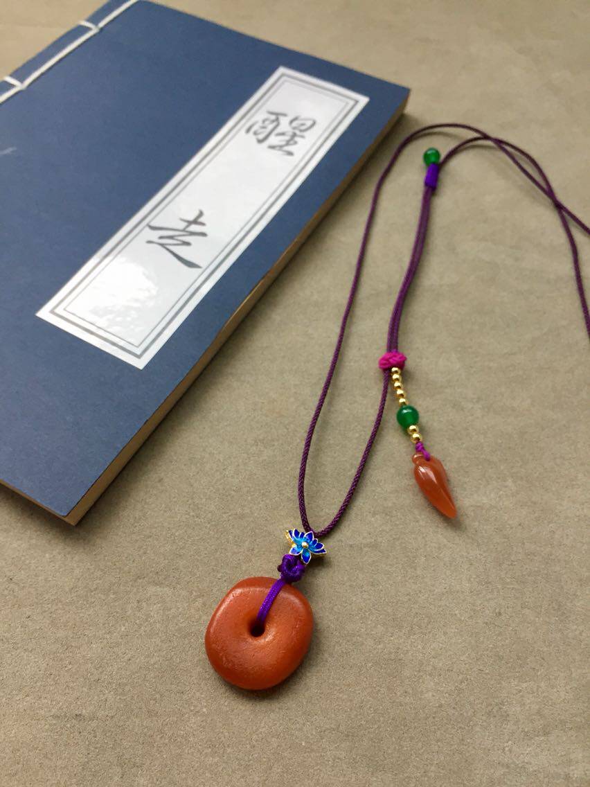 醒走天然古董红皮老蜜蜡饼子橘红皮老蜡平安扣子毛衣链文艺毛衣链