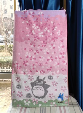 日系刺绣樱花龙猫浴巾全棉成人儿童通用洗澡裹巾柔软亲肤沙滩巾