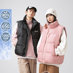 90绒立领防风羽绒服马甲男冬季 潮牌印花情侣加厚面包服外套q 新款