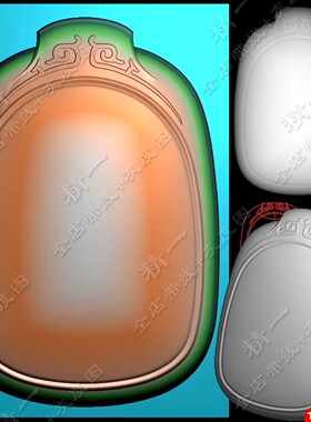 玉雕精雕图363新仿古花纹牌头素面平安无事牌灰度图bmp浮雕刻图