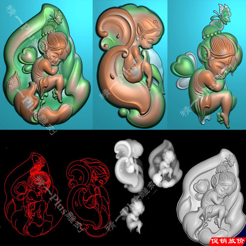 精一p743小美女花仙子精灵精雕图jdp文件灰度图浮雕图杂件