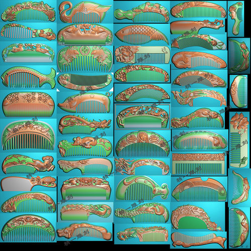 jdp格式-1533A精雕图梳子打包51张浮玉雕精浮雕图电脑雕刻图