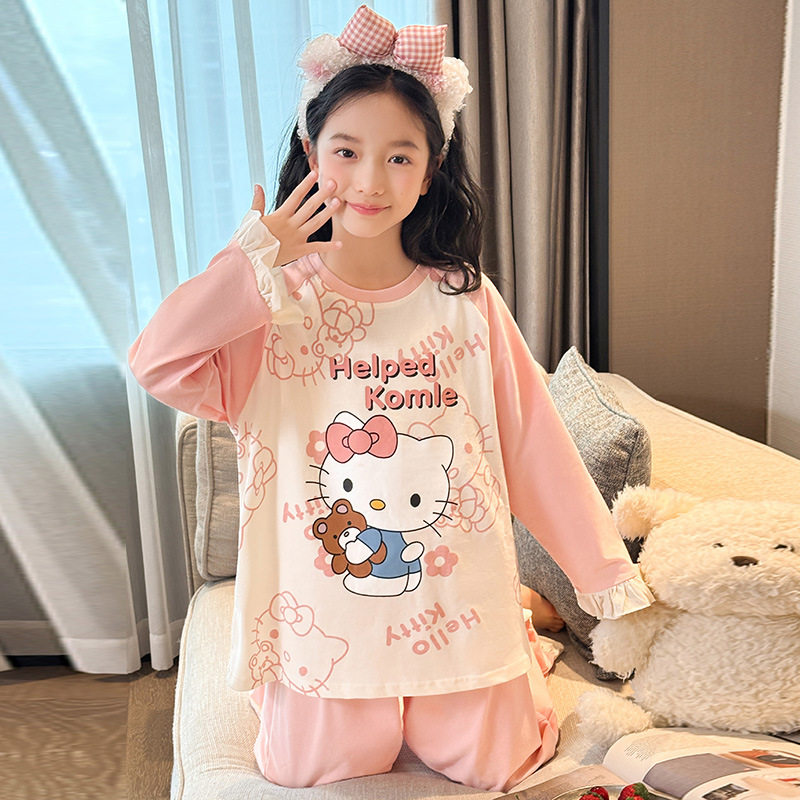 女童睡衣2025春秋季纯棉长袖薄款大童女孩初中学生家居服套装保暖