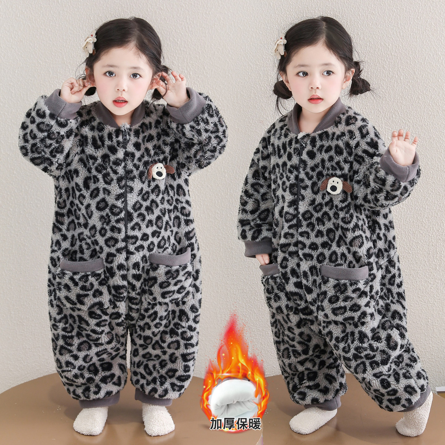 女童睡袋宝宝冬季珊瑚绒女孩双层加绒加厚法兰绒爬服儿童连体睡衣