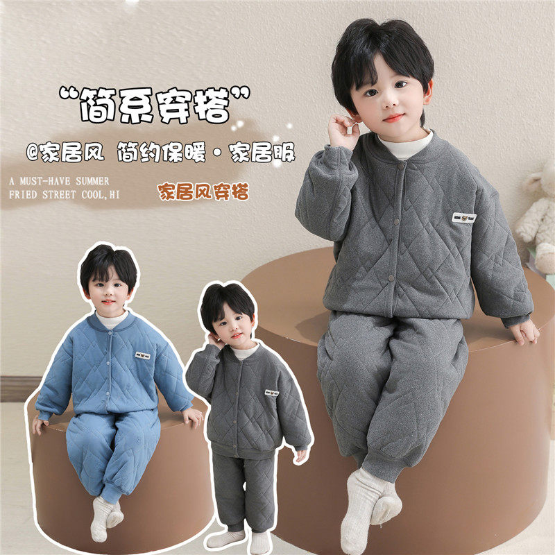 儿童睡衣秋冬季套装加厚加绒男童卡通可爱校服内搭家居服2025新款