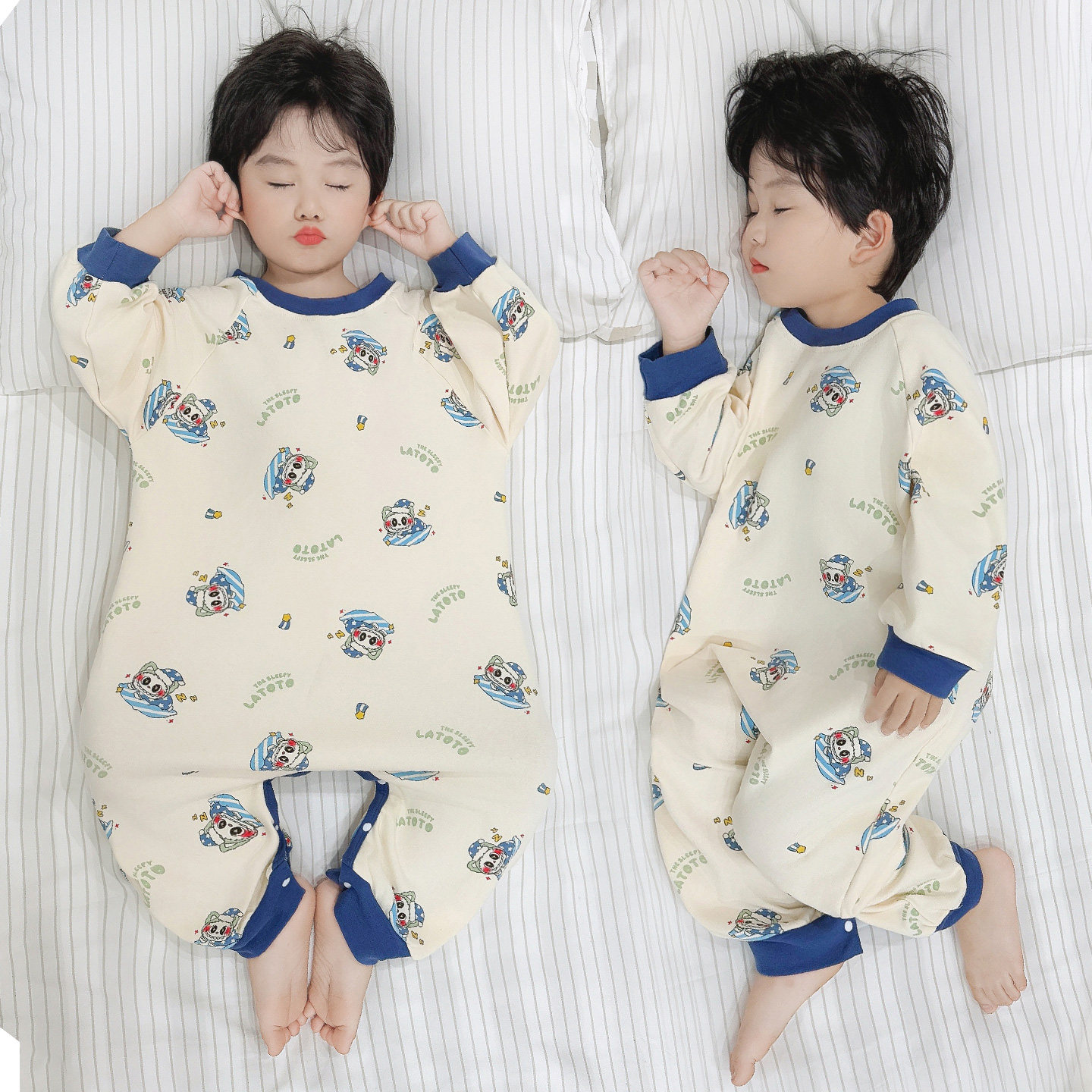 儿童连体睡衣卡通印花家居服套装男女宝宝防踢被长袖超舒服