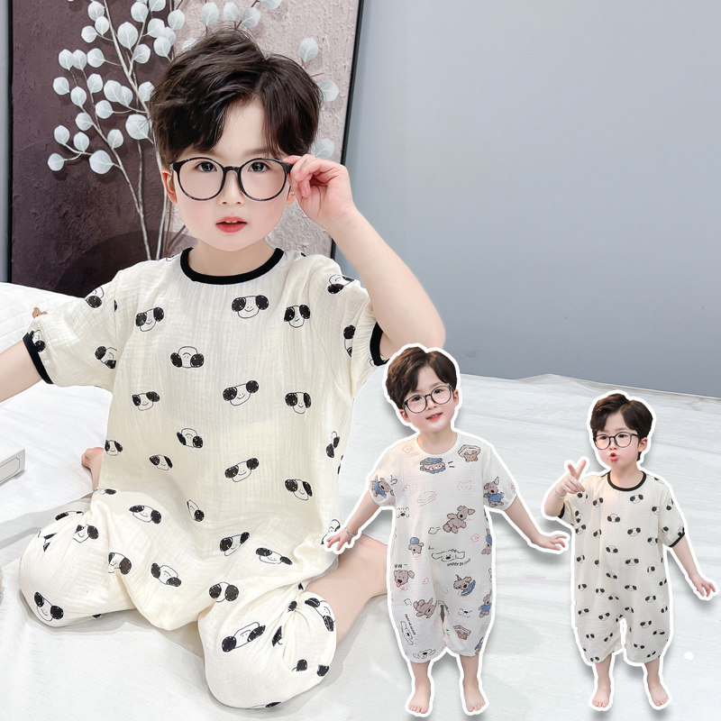 儿童卡通连体睡衣夏季薄款男女宝宝家居服可爱风空调服