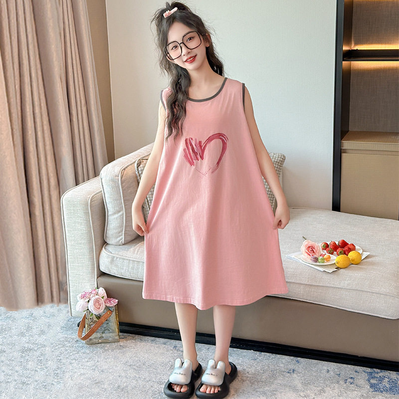 新款 女童夏2025儿童夏天甜美公主风睡衣裙女大童a类纯棉睡裙