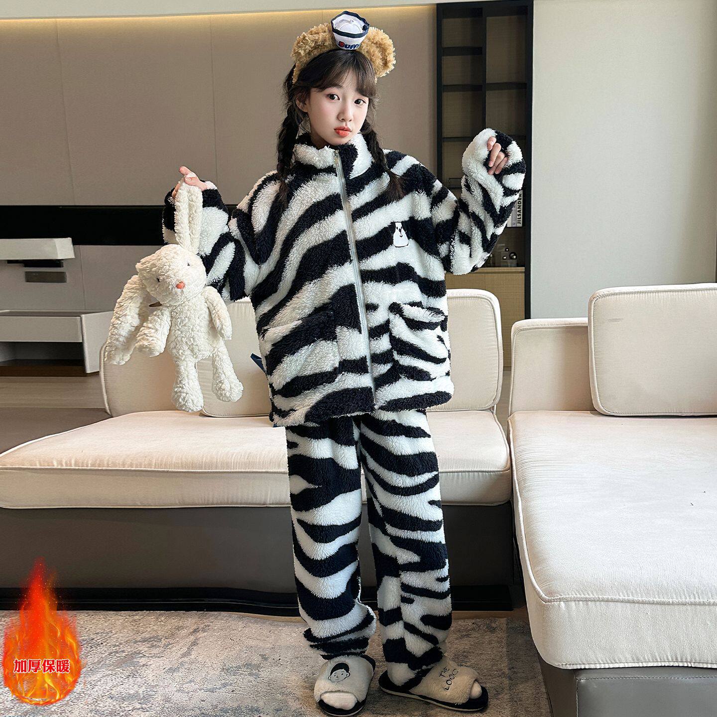 新款女童法兰绒睡衣2025初中生可外穿冬季家居服女大童珊瑚绒套装