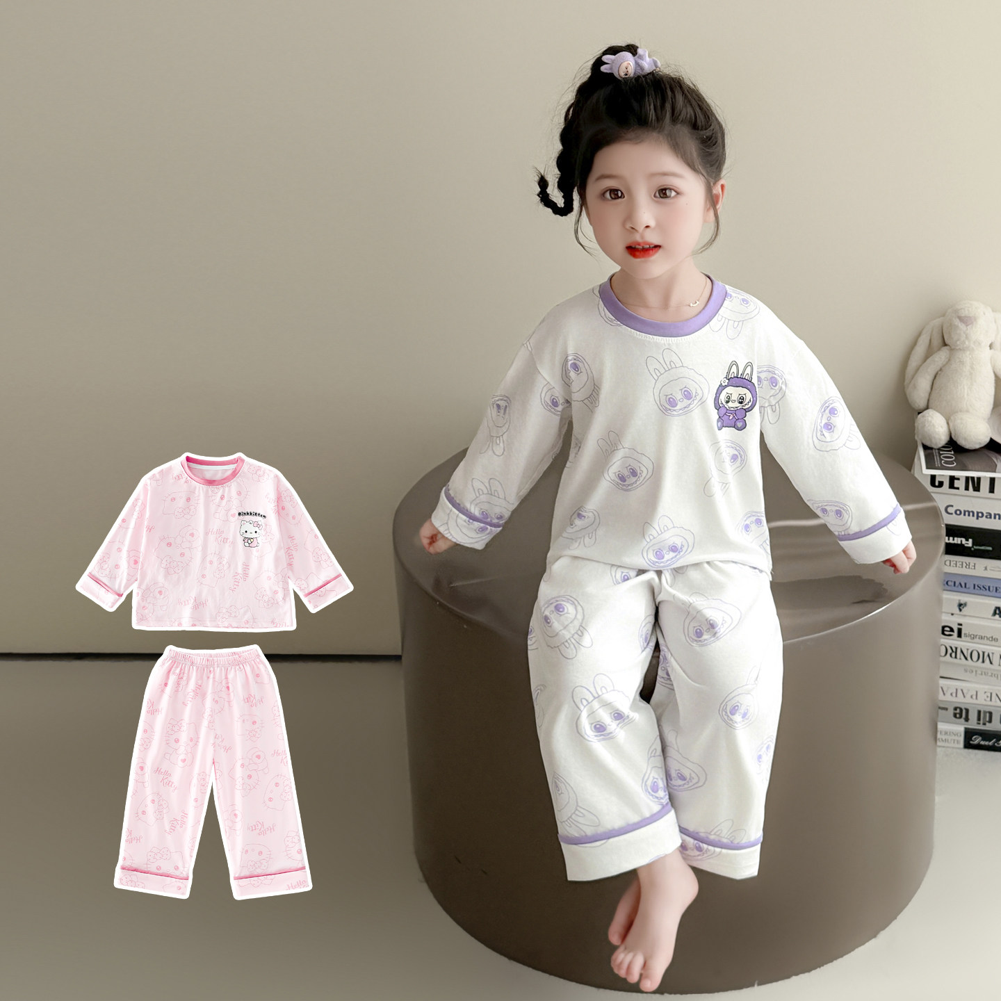 女童卡通纯棉睡衣套装春秋长袖舒适家居服两件套可爱