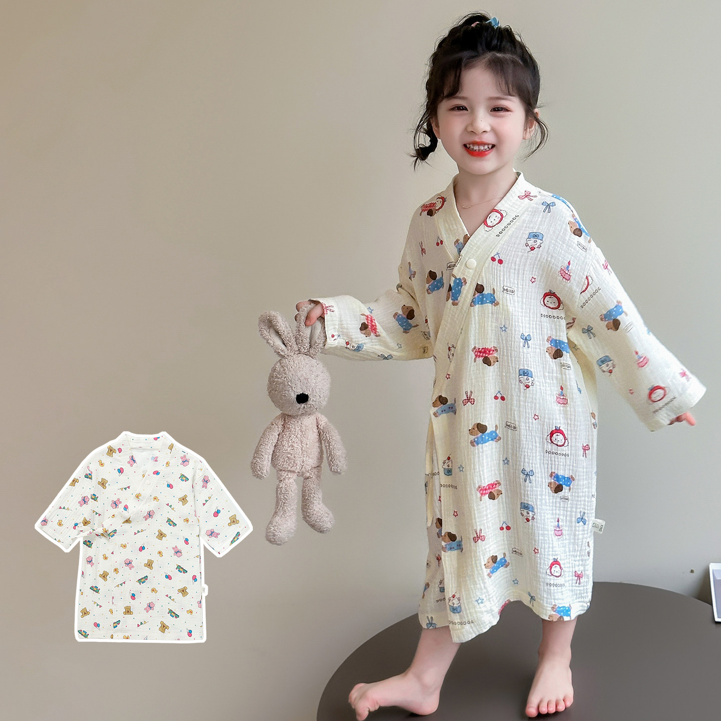 可爱卡通儿童睡袍女童长袖薄款家居服秋冬季浴袍