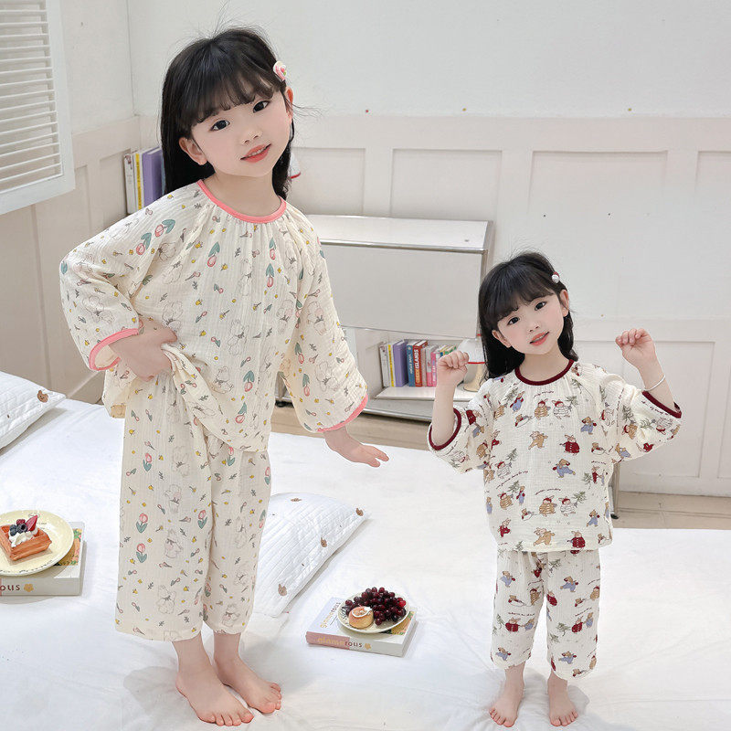 新款 女童睡衣a类纯棉纱布儿童春夏2025女孩夏季空调服宝宝家居服