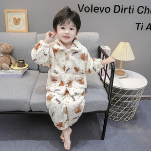 3男童睡衣秋冬法兰绒2岁6宝宝珊瑚绒加绒加厚儿童家居服1分体套装