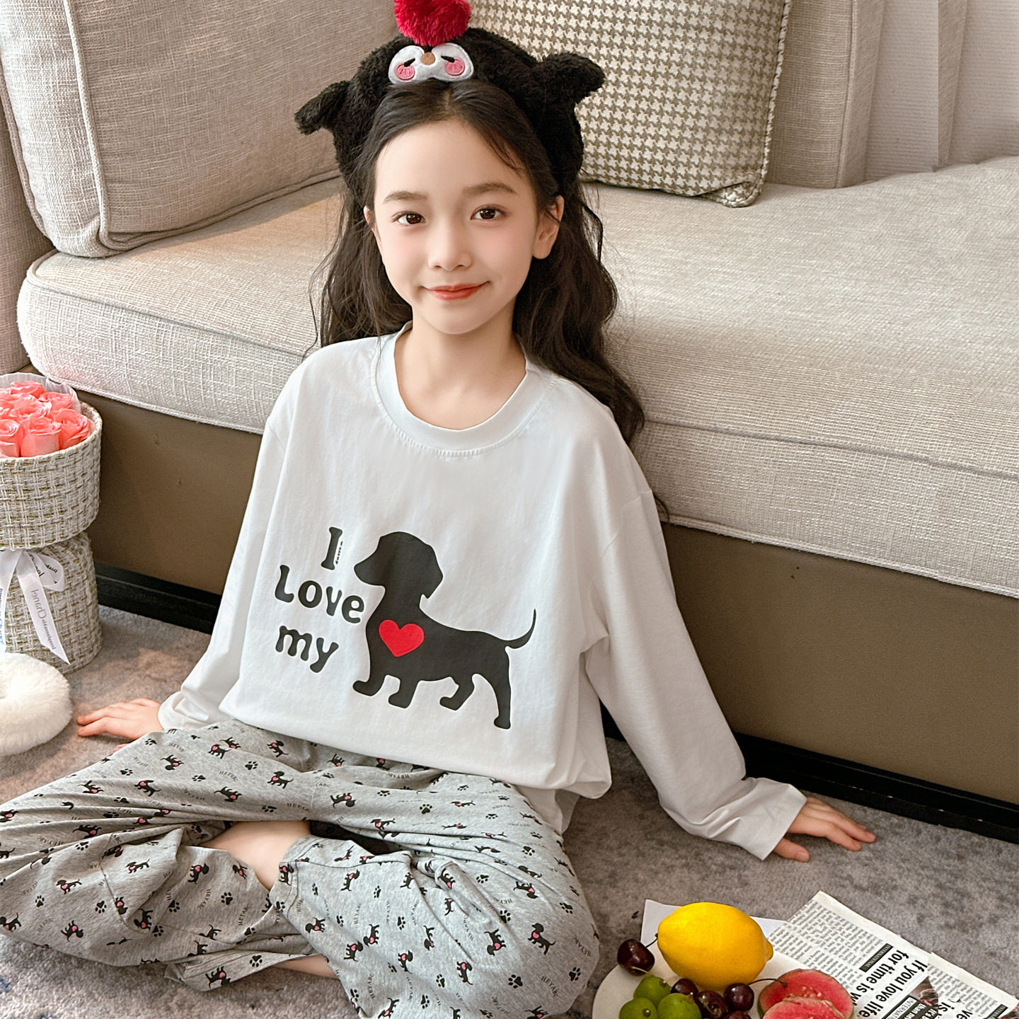 女童睡衣春秋2025初中生纯棉家居服可爱少女卡通儿童长袖长裤套装