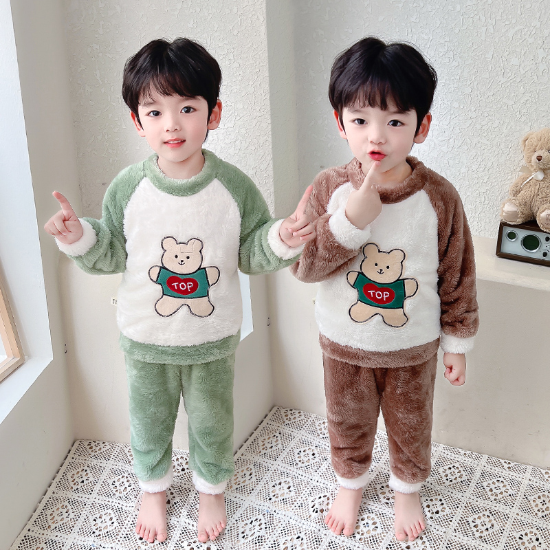 韩版儿童法兰绒睡衣套装