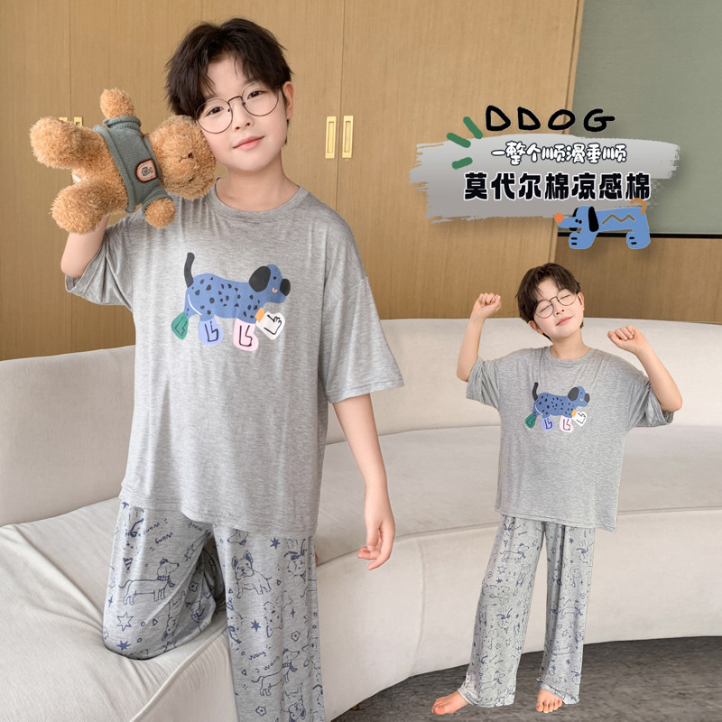 夏季男童云朵棉卡通睡衣三件套