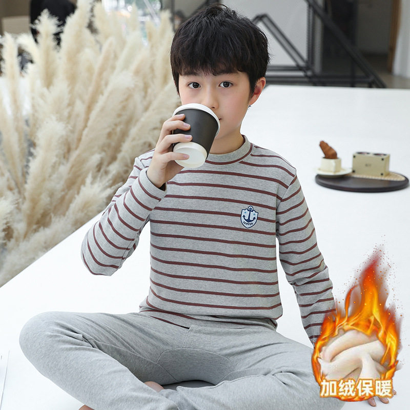 男童秋衣秋裤加绒儿童无骨内衣套装秋冬季中大童男孩保暖打底衣冬