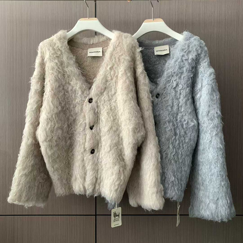 Z家韩国东大门代购Signigt高品毛绒春季宽松长袖V领男女同款外套