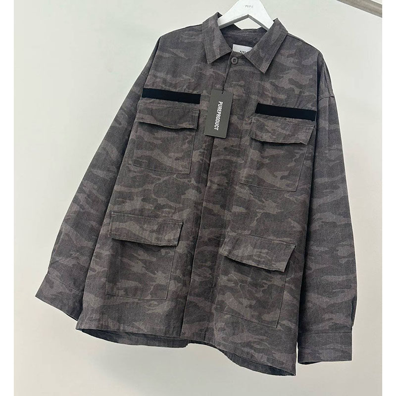 Z家韩国东大门男装代购PURE小蓝标翻领多口袋水洗工装夹克外套潮