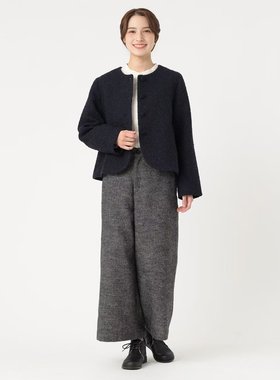 不褪换 日本self-service秋冬季女毛衣单排扣泡泡袖圆领短外套