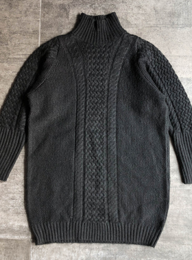 不褪换 法国i.code秋冬女士厚款中高领落肩长袖中长款毛衣针织衫