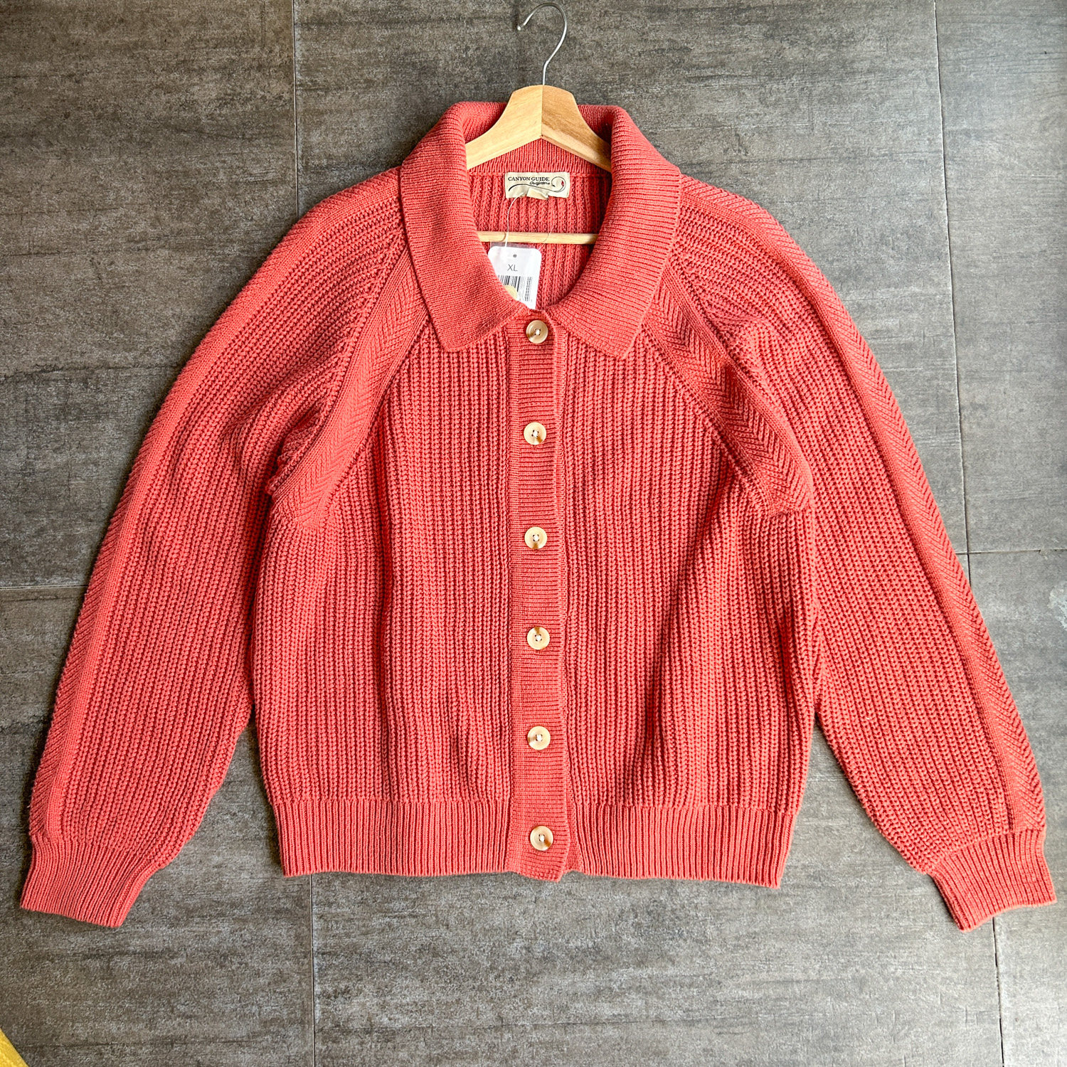 不褪换 美国canyon gudie秋冬季女翻领单排扣针织衫开衫大码胖MM