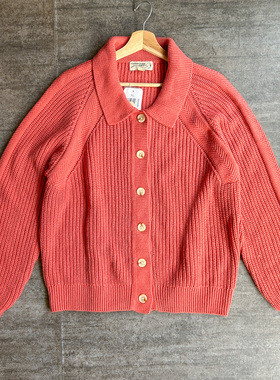 不褪换 美国canyon gudie秋冬季女翻领单排扣针织衫开衫大码胖MM