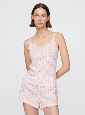 不褪换 美国品牌G*P春夏女小碎花吊带蕾丝花边V领背心大码胖MM24