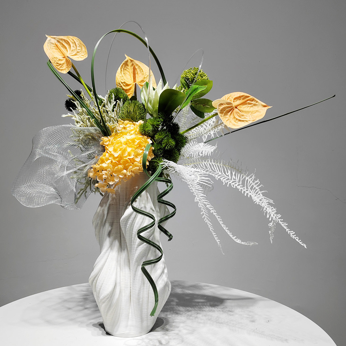 现代轻奢白色花瓶仿真花摆件餐厅高端花艺客厅玄关电视柜假花摆设