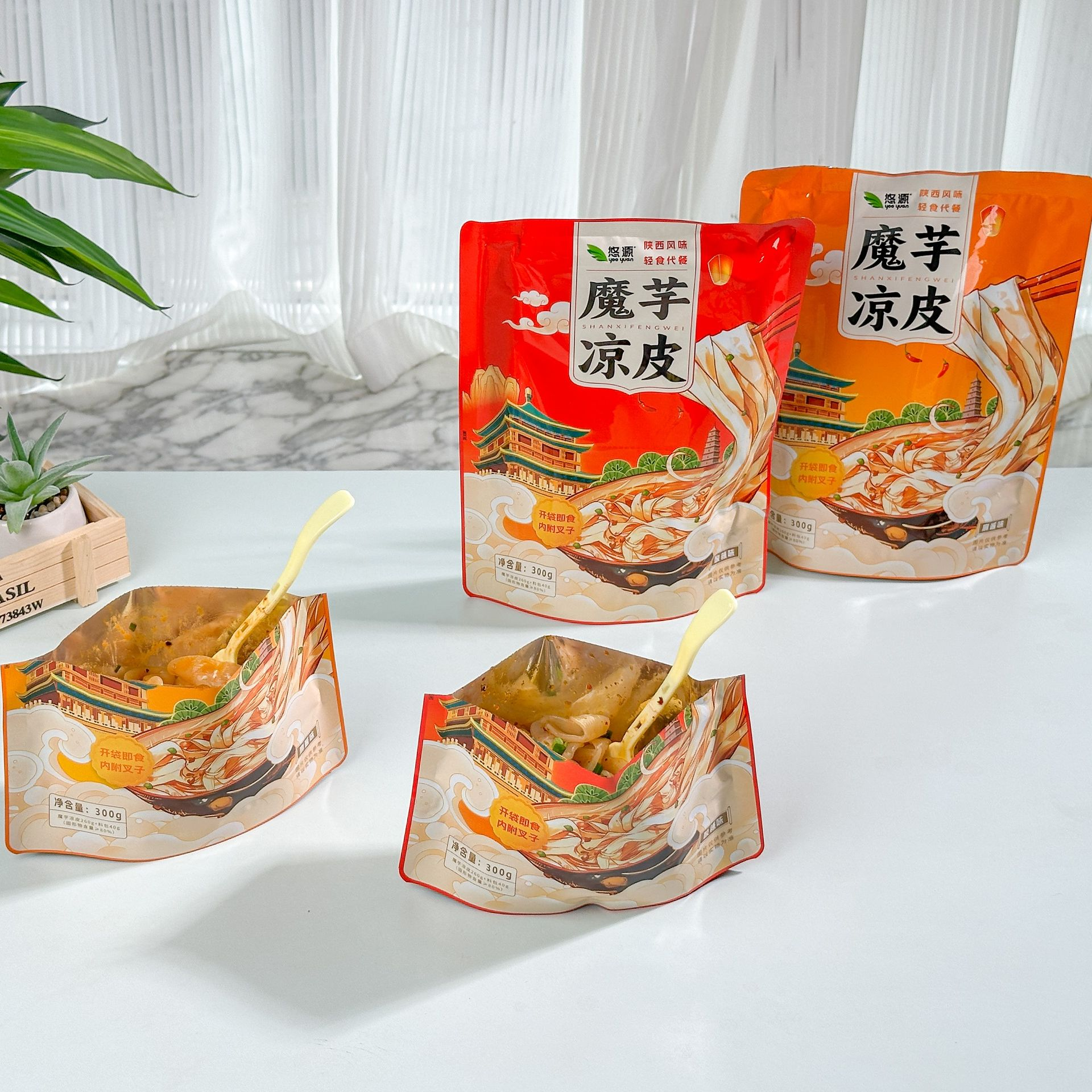 悠源魔芋凉皮开袋即食凉拌麻酱味酸辣味拌面带料包方便速食宵夜