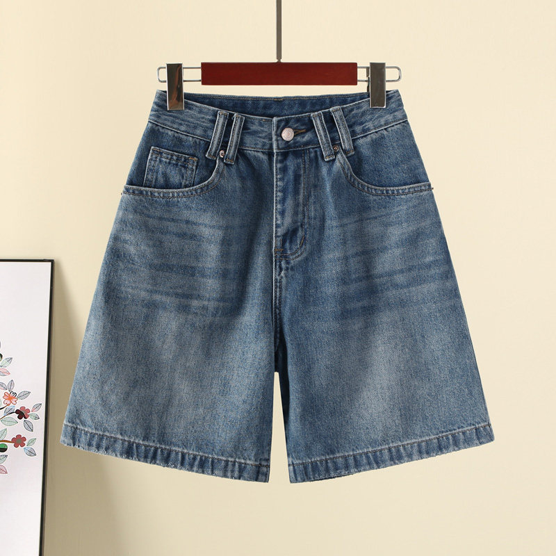 复古高腰五分牛仔短裤女春夏季2026新款宽松阔腿休闲显瘦直筒中裤