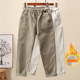 宽松高腰老爹裤 卡其色裤 哈伦裤 休闲裤 子牛仔裤 女2025秋冬加绒女裤