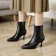 细跟时装 短靴女2025秋冬新款 加绒尖头高跟鞋 靴侧拉链洋气绝美真皮