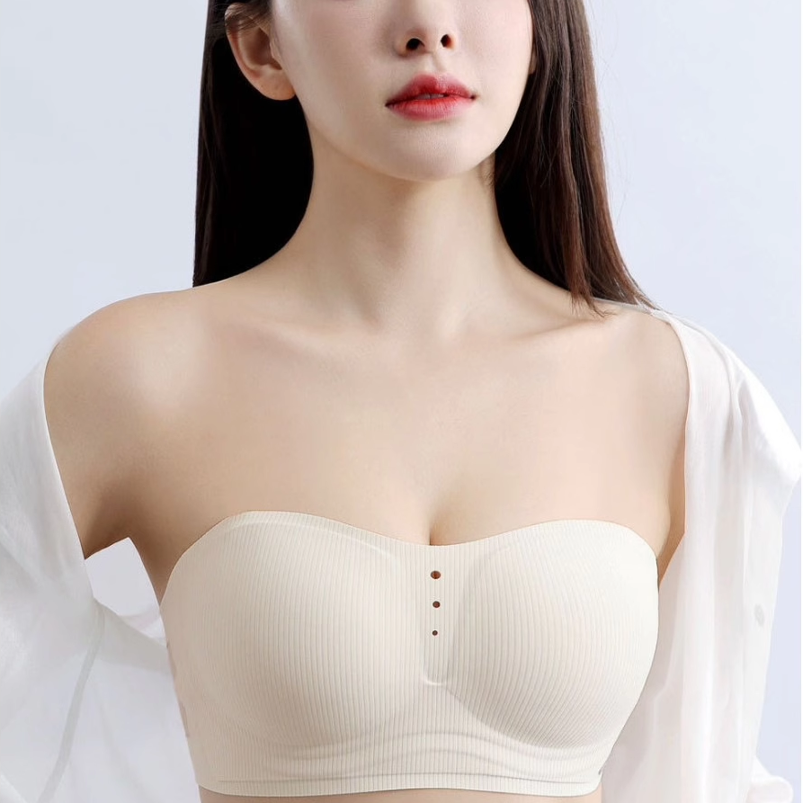 夏季透气薄款抹胸内衣女无钢圈聚拢显胸大无肩带防下垂无痕文胸罩