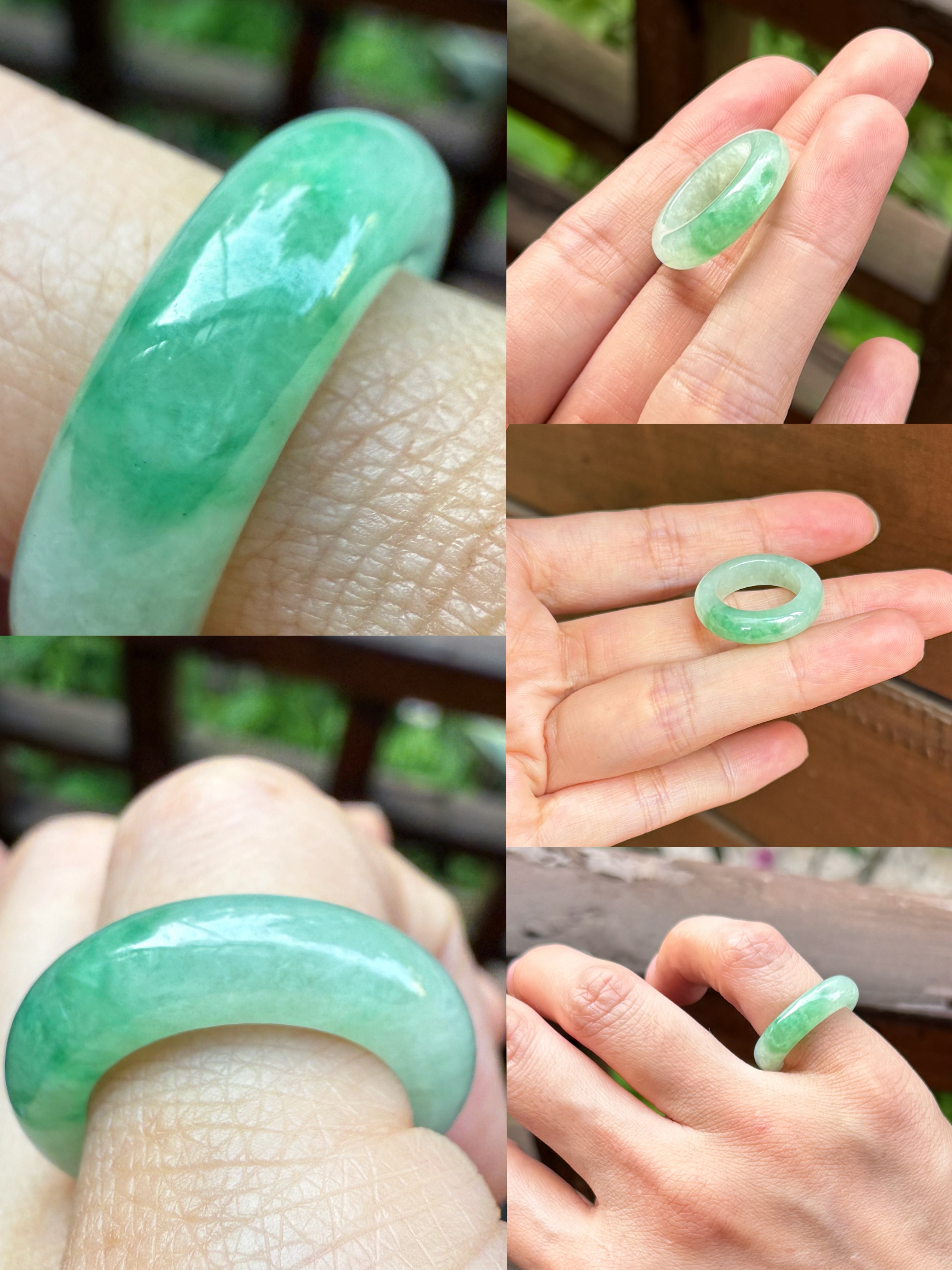 A货冰种飘花阳绿清爽翡翠戒指女款玉石简约戒圈指环女生古风礼物