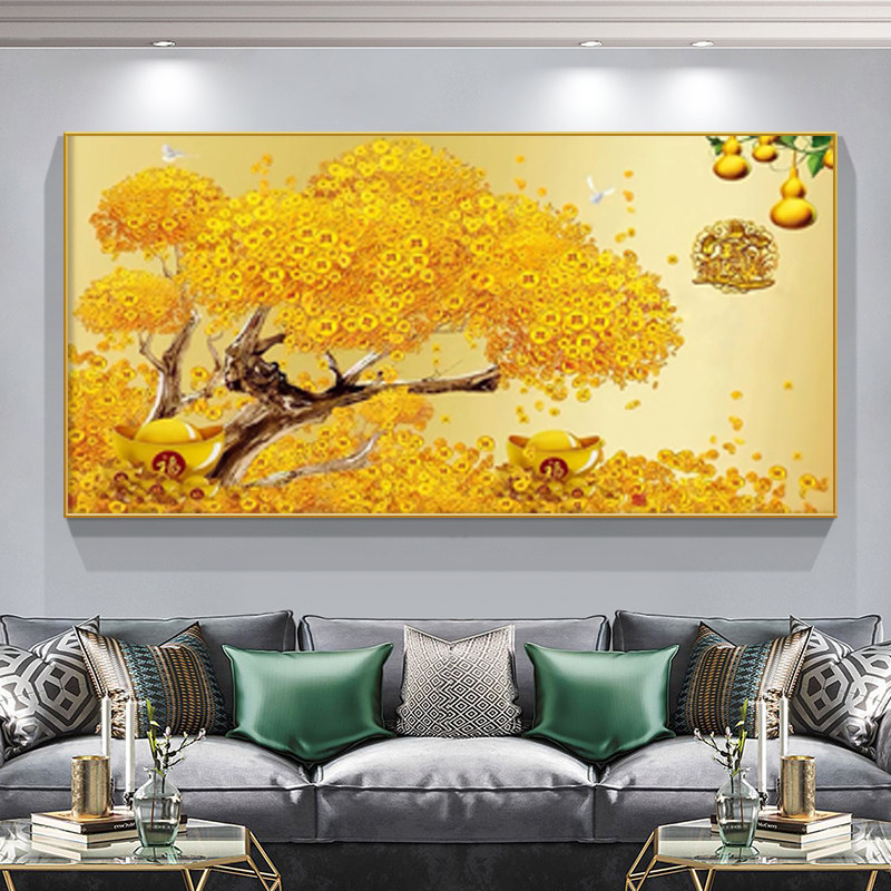 钻石画2026新款黄金遍地发财树客厅招财点钻砖十字绣5d满钻自己绣