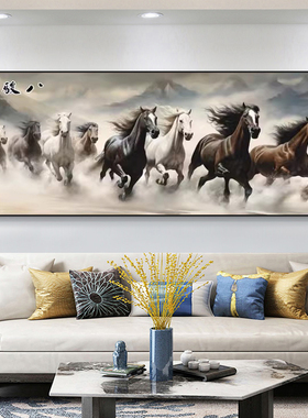5d钻石画满钻2026新款马到成功客厅简约现代八骏全图点贴钻十字绣