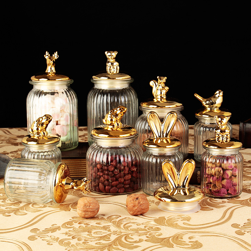 欧式玻璃瓶子动物茶叶干果密封罐