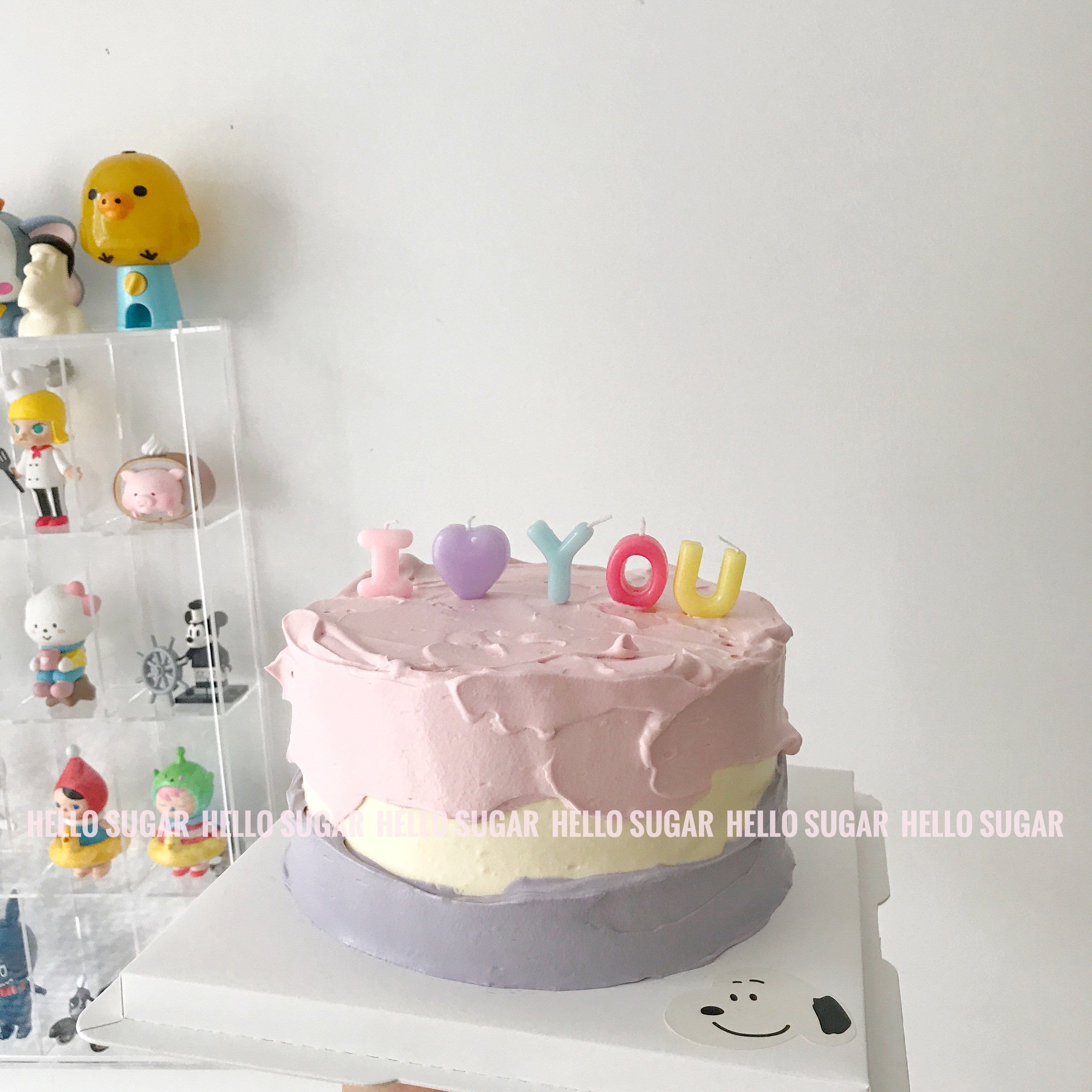 hellosugar韩国ins淡彩 i love u情人节纪念日生日蛋糕蜡烛奶油色