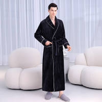 Extended men's bathrobe 2025 Autumn/Winter Edition Coral fleece grey warm thickened bathrobe thumbnail 5