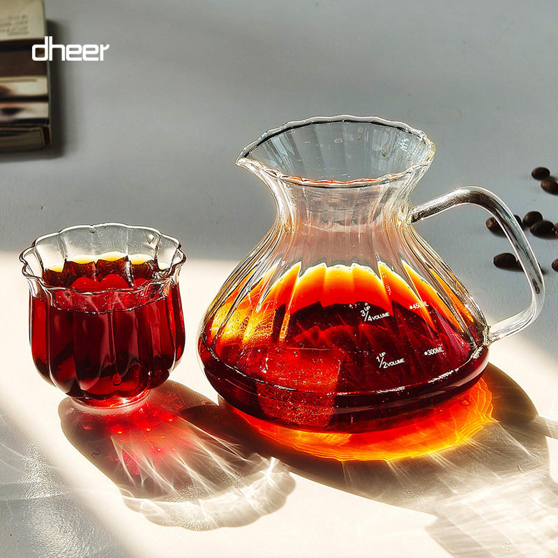 dheer手冲咖啡壶套装日式竖纹分享壶高硼硅玻璃分享杯v60过滤杯