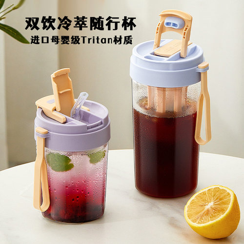Tritan咖啡冷萃壶吸管杯冷萃瓶冷泡茶杯子冰美式咖啡杯便携随行杯