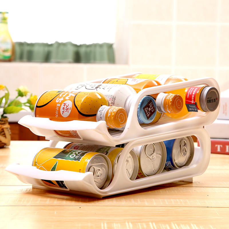 厨房塑料桌面整理架冰箱易拉罐可乐雪碧置物架啤酒饮料滚动收纳盒