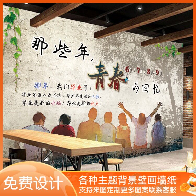复古怀旧酒吧餐厅装修壁纸背景墙