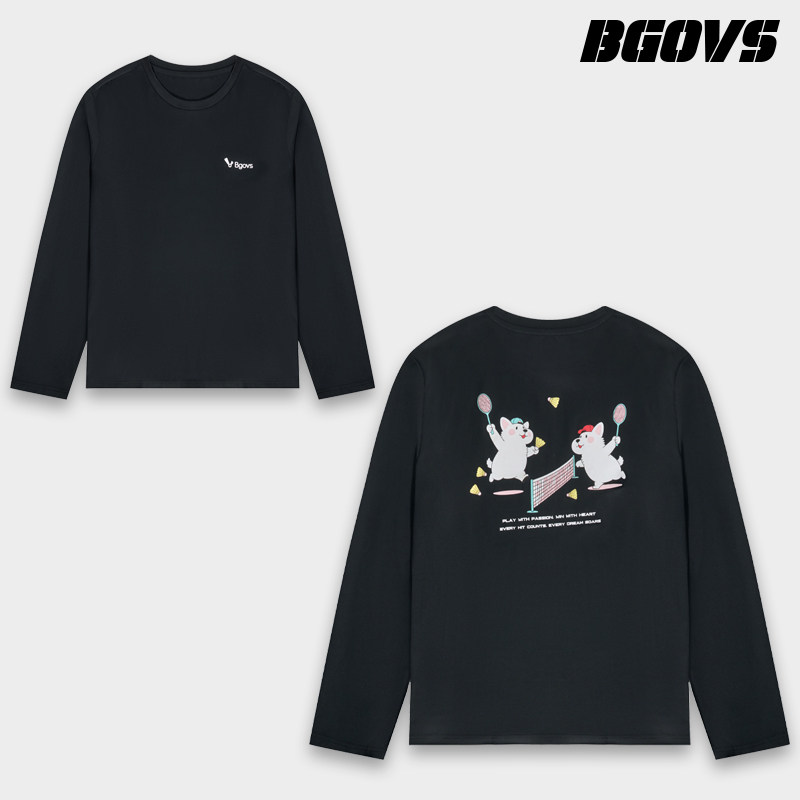 2025秋季新品韩国BGOVS羽毛球服男女同款运动长袖T恤透气速干上衣